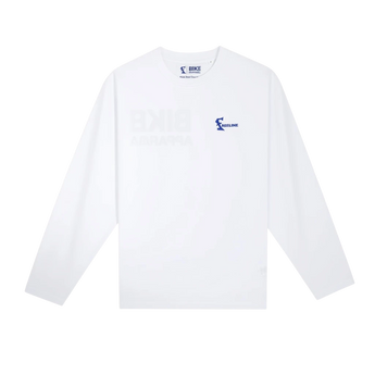 Freeline Bike Apparel Freeline LS Langarmshirt aus weißer Bio-Baumwolle mit blauem Logo-Print auf der Brust